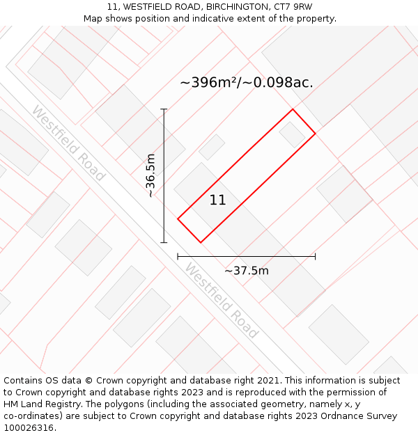 11, WESTFIELD ROAD, BIRCHINGTON, CT7 9RW: Plot and title map