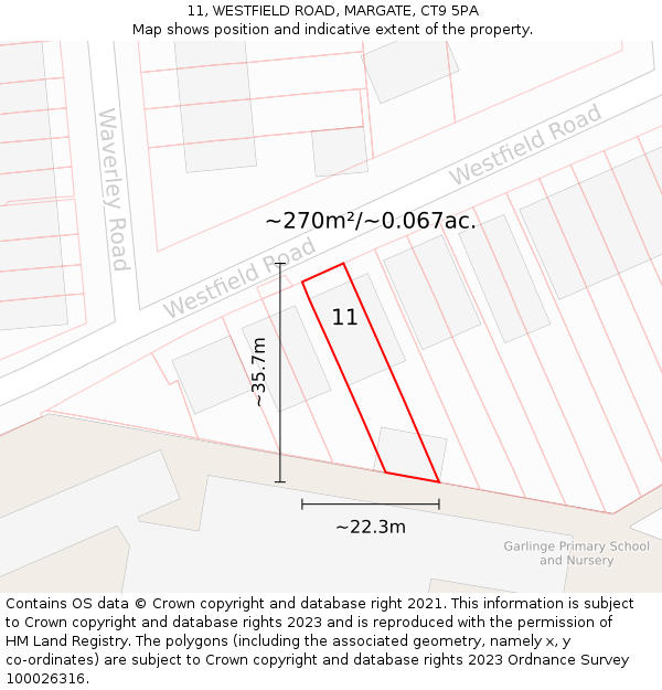 11, WESTFIELD ROAD, MARGATE, CT9 5PA: Plot and title map