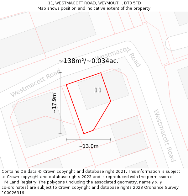 11, WESTMACOTT ROAD, WEYMOUTH, DT3 5FD: Plot and title map