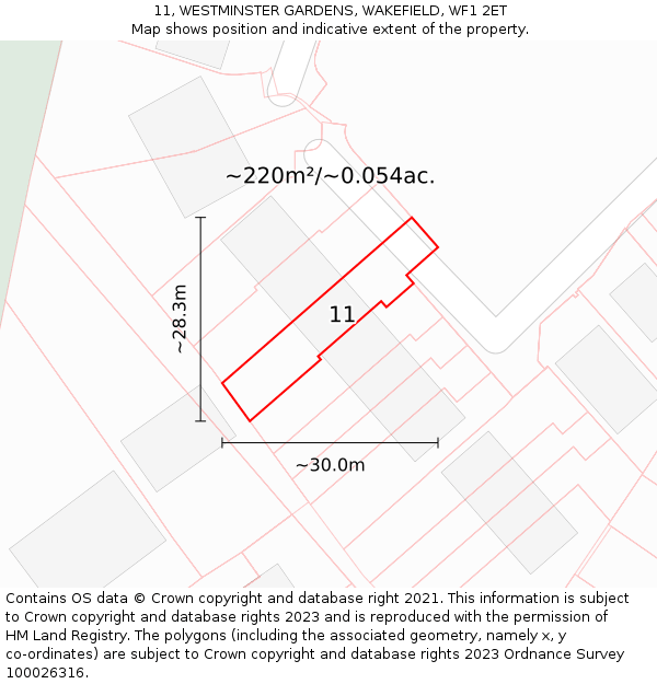 11, WESTMINSTER GARDENS, WAKEFIELD, WF1 2ET: Plot and title map