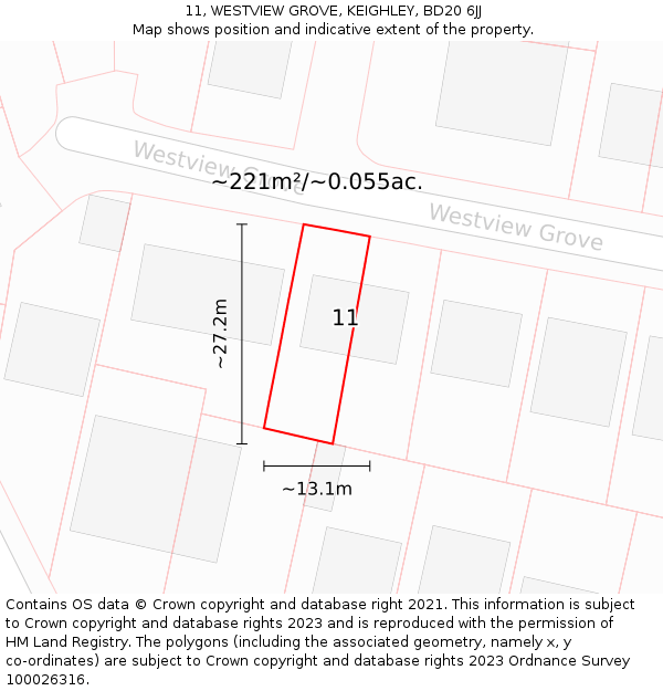 11, WESTVIEW GROVE, KEIGHLEY, BD20 6JJ: Plot and title map