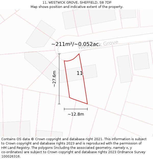 11, WESTWICK GROVE, SHEFFIELD, S8 7DP: Plot and title map