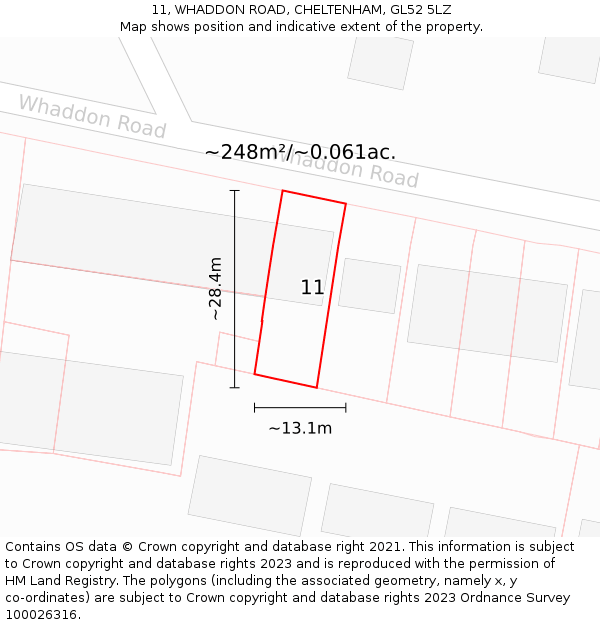 11, WHADDON ROAD, CHELTENHAM, GL52 5LZ: Plot and title map
