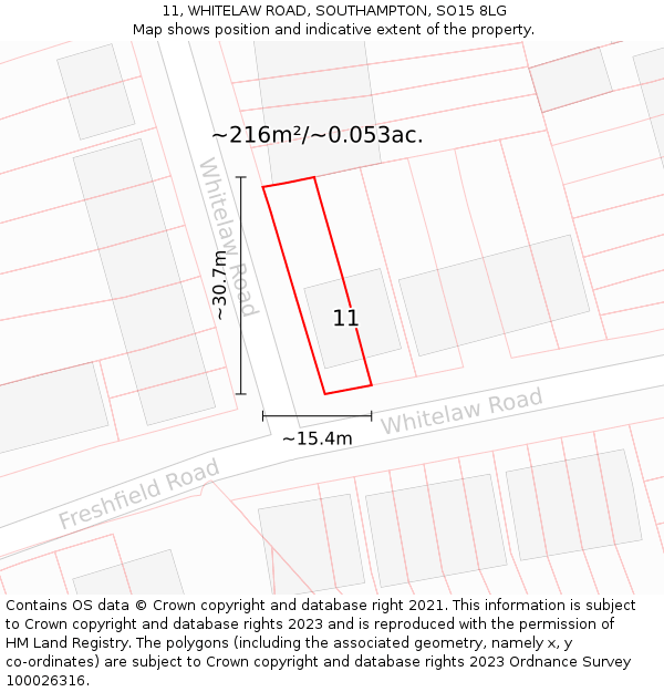 11, WHITELAW ROAD, SOUTHAMPTON, SO15 8LG: Plot and title map