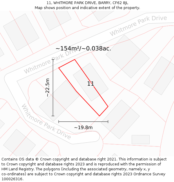 11, WHITMORE PARK DRIVE, BARRY, CF62 8JL: Plot and title map