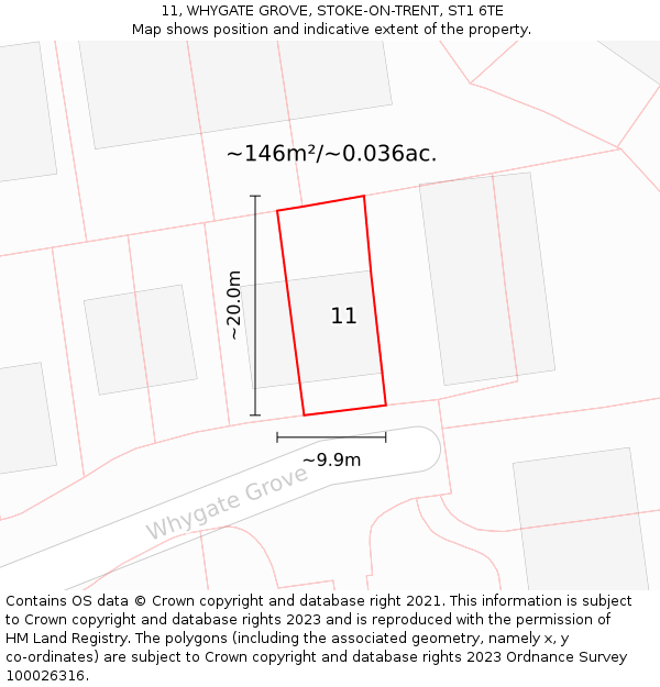 11, WHYGATE GROVE, STOKE-ON-TRENT, ST1 6TE: Plot and title map