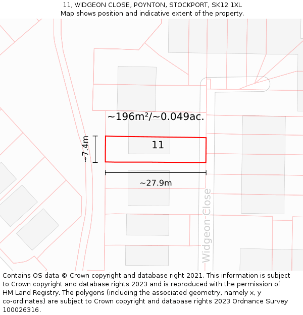 11, WIDGEON CLOSE, POYNTON, STOCKPORT, SK12 1XL: Plot and title map