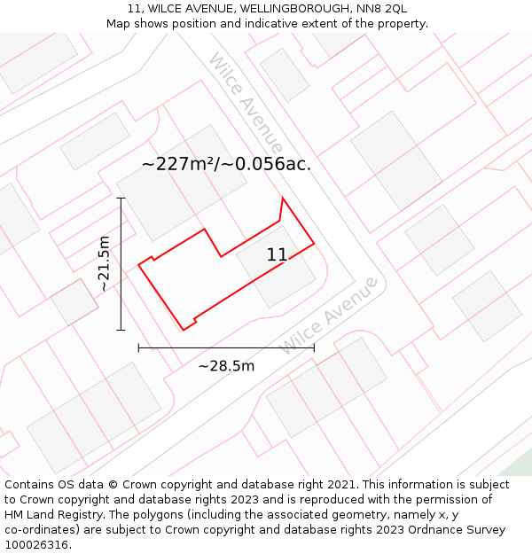 11, WILCE AVENUE, WELLINGBOROUGH, NN8 2QL: Plot and title map