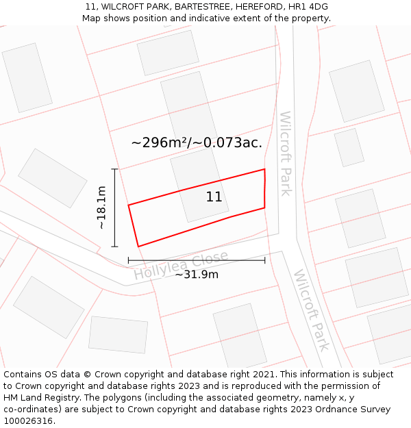 11, WILCROFT PARK, BARTESTREE, HEREFORD, HR1 4DG: Plot and title map