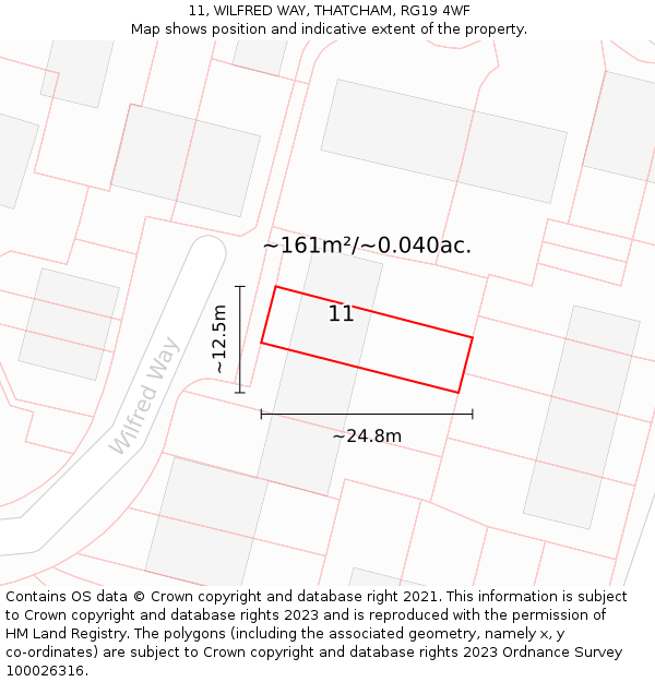 11, WILFRED WAY, THATCHAM, RG19 4WF: Plot and title map