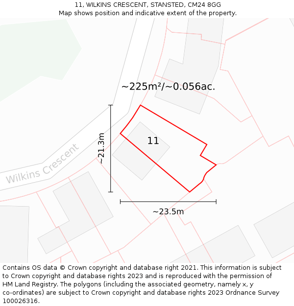 11, WILKINS CRESCENT, STANSTED, CM24 8GG: Plot and title map