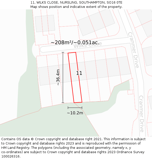 11, WILKS CLOSE, NURSLING, SOUTHAMPTON, SO16 0TE: Plot and title map