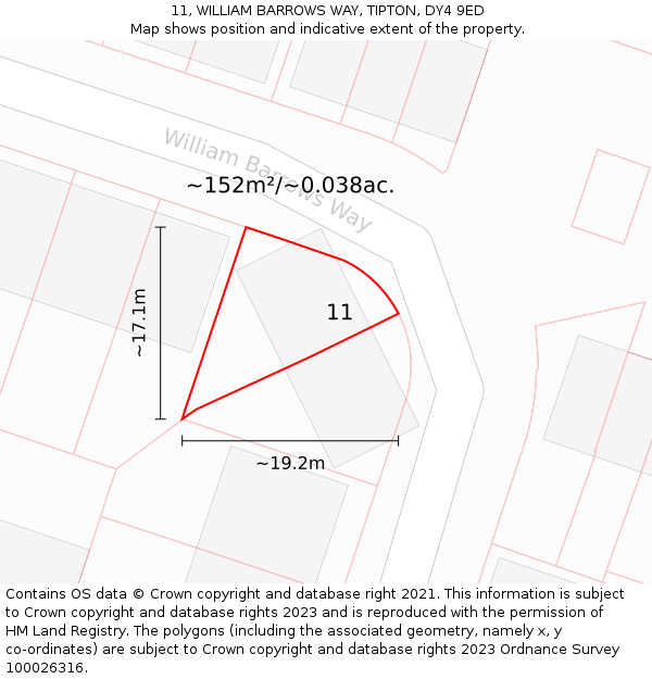 11, WILLIAM BARROWS WAY, TIPTON, DY4 9ED: Plot and title map