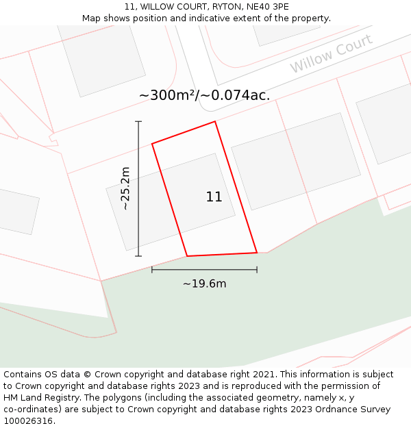 11, WILLOW COURT, RYTON, NE40 3PE: Plot and title map