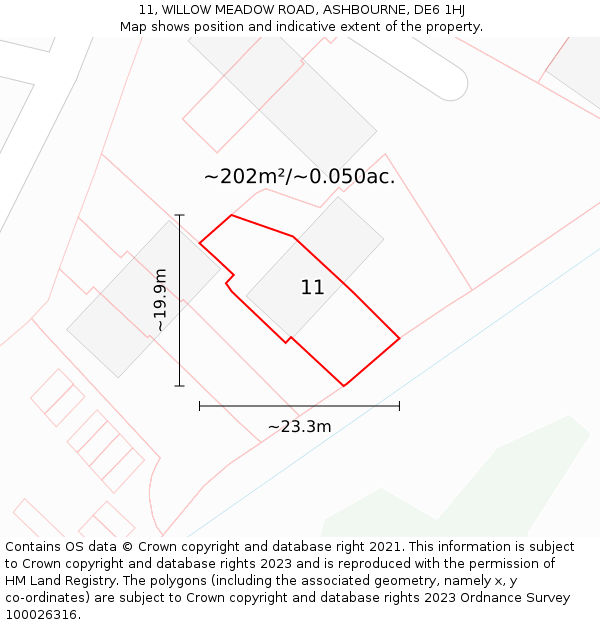 11, WILLOW MEADOW ROAD, ASHBOURNE, DE6 1HJ: Plot and title map
