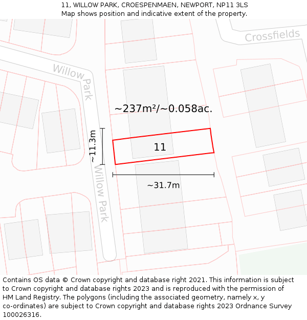 11, WILLOW PARK, CROESPENMAEN, NEWPORT, NP11 3LS: Plot and title map