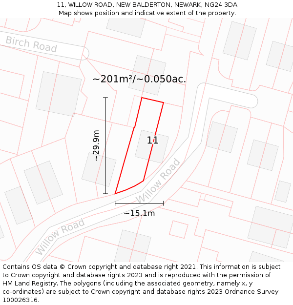 11, WILLOW ROAD, NEW BALDERTON, NEWARK, NG24 3DA: Plot and title map