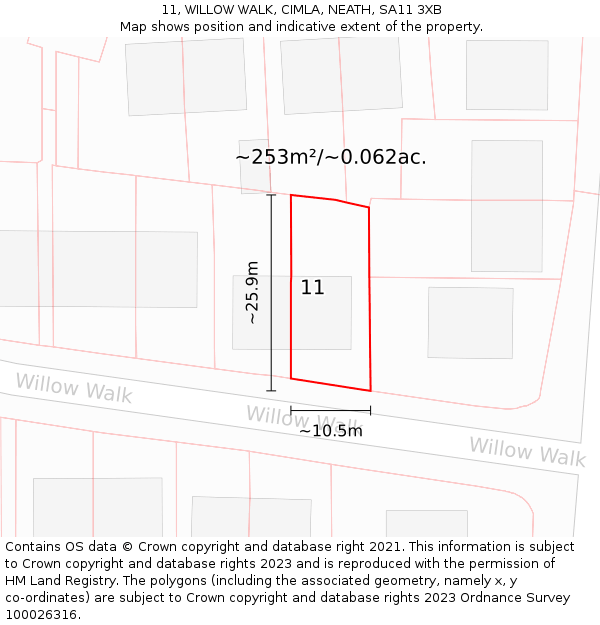 11, WILLOW WALK, CIMLA, NEATH, SA11 3XB: Plot and title map