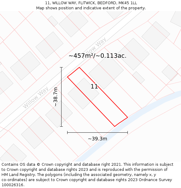 11, WILLOW WAY, FLITWICK, BEDFORD, MK45 1LL: Plot and title map