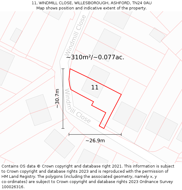 11, WINDMILL CLOSE, WILLESBOROUGH, ASHFORD, TN24 0AU: Plot and title map