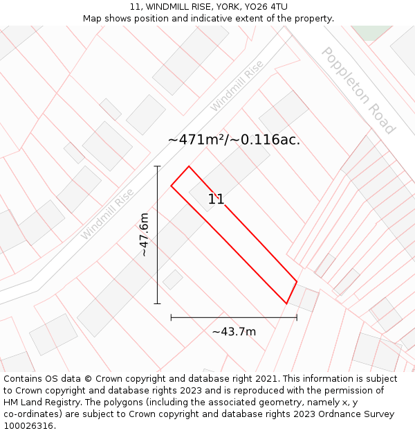 11, WINDMILL RISE, YORK, YO26 4TU: Plot and title map