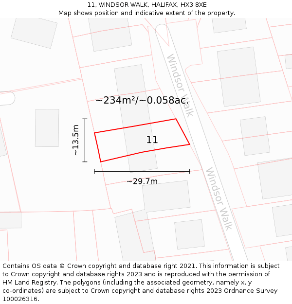 11, WINDSOR WALK, HALIFAX, HX3 8XE: Plot and title map