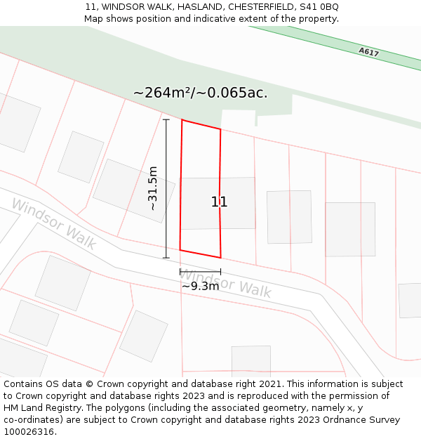 11, WINDSOR WALK, HASLAND, CHESTERFIELD, S41 0BQ: Plot and title map