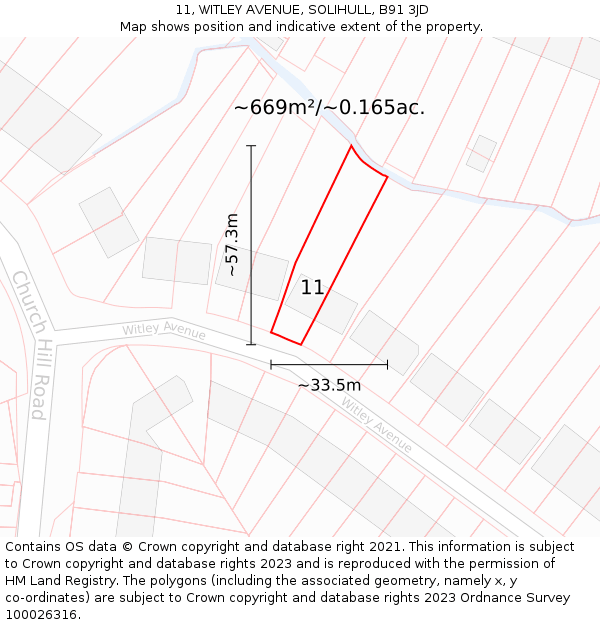 11, WITLEY AVENUE, SOLIHULL, B91 3JD: Plot and title map