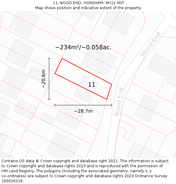 11, WOOD END, HORSHAM, RH12 4NT: Plot and title map