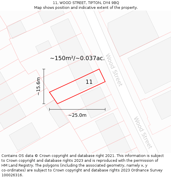 11, WOOD STREET, TIPTON, DY4 9BQ: Plot and title map