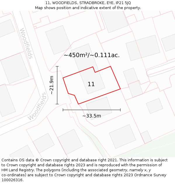 11, WOODFIELDS, STRADBROKE, EYE, IP21 5JQ: Plot and title map