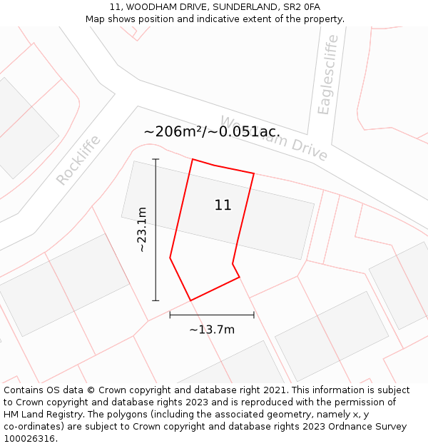 11, WOODHAM DRIVE, SUNDERLAND, SR2 0FA: Plot and title map