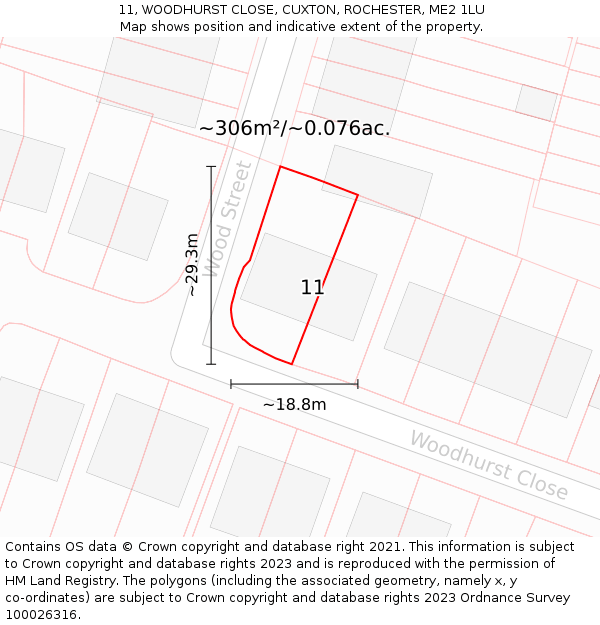11, WOODHURST CLOSE, CUXTON, ROCHESTER, ME2 1LU: Plot and title map