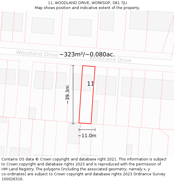 11, WOODLAND DRIVE, WORKSOP, S81 7JU: Plot and title map