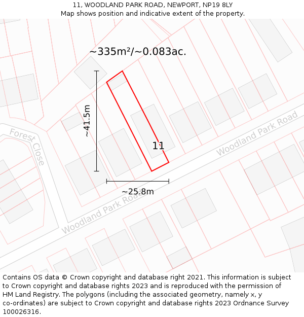 11, WOODLAND PARK ROAD, NEWPORT, NP19 8LY: Plot and title map