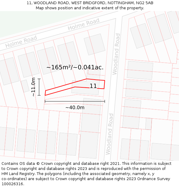 11, WOODLAND ROAD, WEST BRIDGFORD, NOTTINGHAM, NG2 5AB: Plot and title map