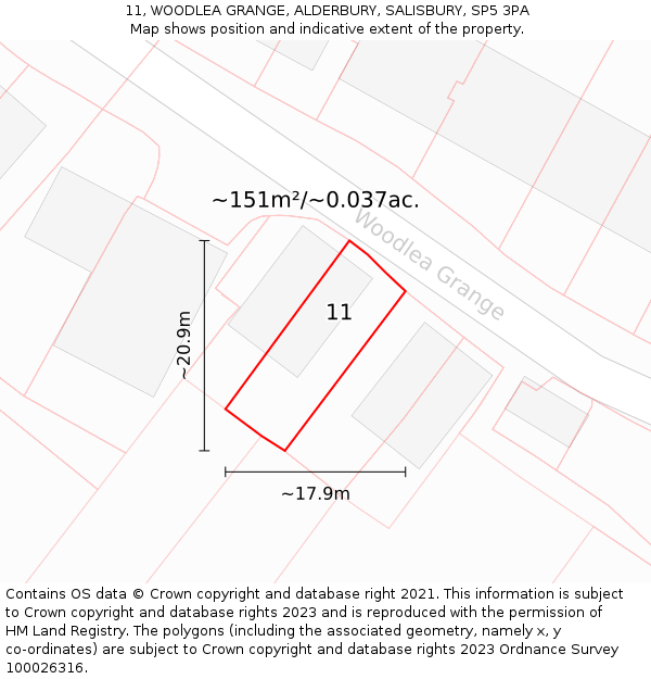 11, WOODLEA GRANGE, ALDERBURY, SALISBURY, SP5 3PA: Plot and title map