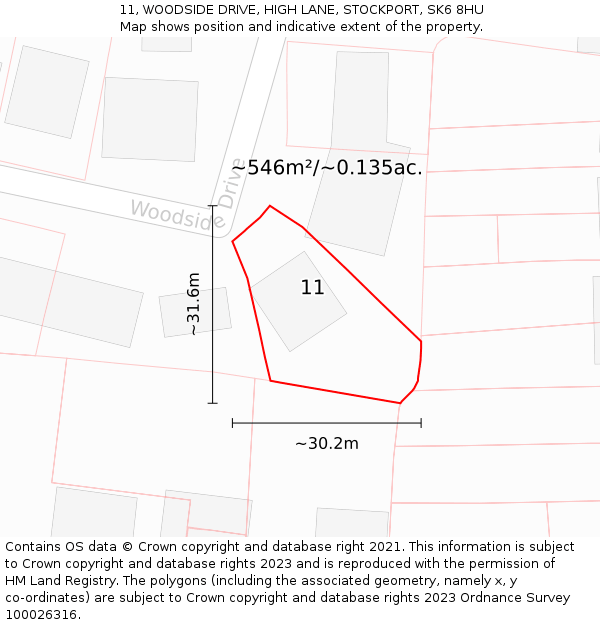 11, WOODSIDE DRIVE, HIGH LANE, STOCKPORT, SK6 8HU: Plot and title map
