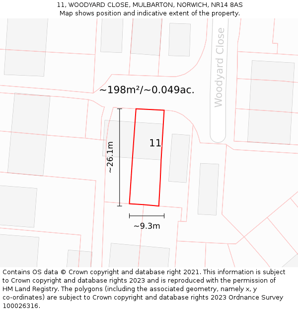 11, WOODYARD CLOSE, MULBARTON, NORWICH, NR14 8AS: Plot and title map
