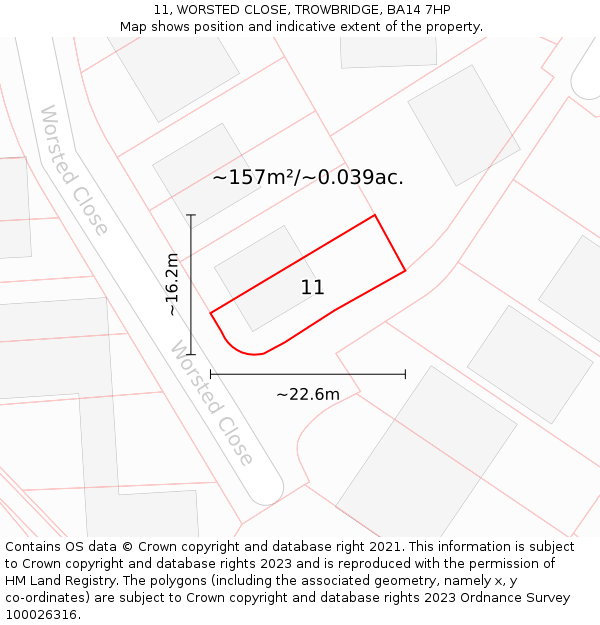 11, WORSTED CLOSE, TROWBRIDGE, BA14 7HP: Plot and title map