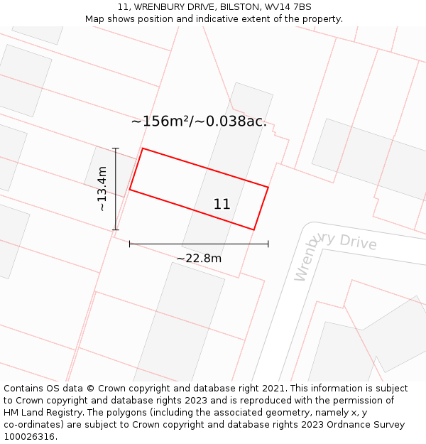 11, WRENBURY DRIVE, BILSTON, WV14 7BS: Plot and title map