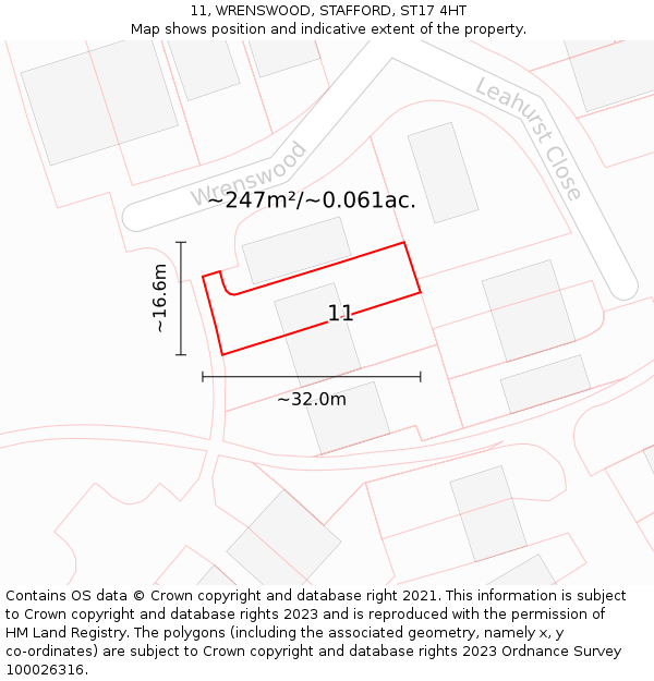 11, WRENSWOOD, STAFFORD, ST17 4HT: Plot and title map