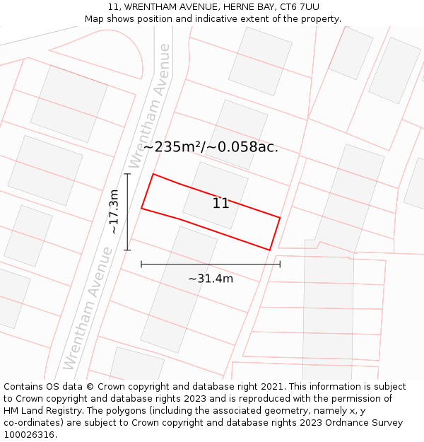 11, WRENTHAM AVENUE, HERNE BAY, CT6 7UU: Plot and title map