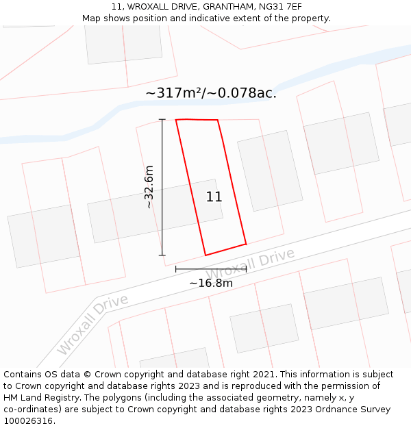 11, WROXALL DRIVE, GRANTHAM, NG31 7EF: Plot and title map