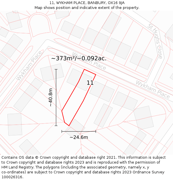 11, WYKHAM PLACE, BANBURY, OX16 9JA: Plot and title map