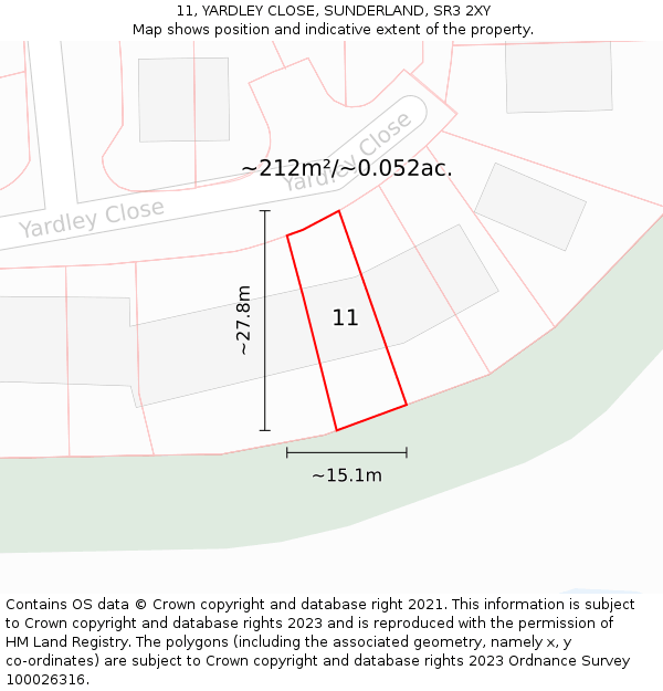 11, YARDLEY CLOSE, SUNDERLAND, SR3 2XY: Plot and title map