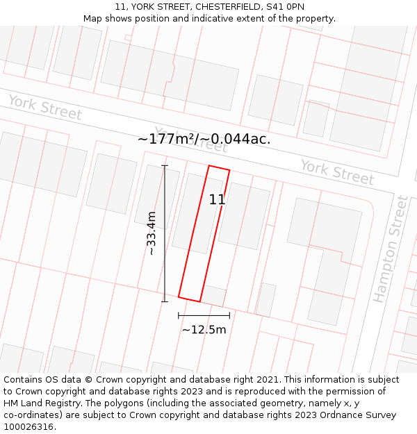 11, YORK STREET, CHESTERFIELD, S41 0PN: Plot and title map