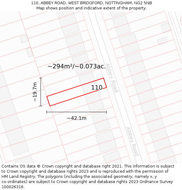 110, ABBEY ROAD, WEST BRIDGFORD, NOTTINGHAM, NG2 5NB: Plot and title map