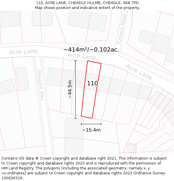 110, ACRE LANE, CHEADLE HULME, CHEADLE, SK8 7PD: Plot and title map