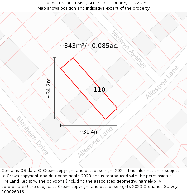 110, ALLESTREE LANE, ALLESTREE, DERBY, DE22 2JY: Plot and title map